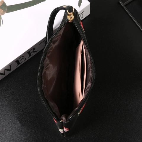 Damen Lange Clutch Geldbörse Litchi-Maserung PU-Leder Handgelenktasche Reißverschluss Obst Erdbeere Kirsche Lippen Print