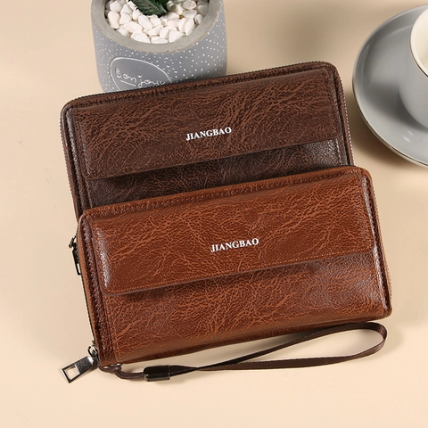 Herren Geldbörse Lang PU Leder Clutch Große Kapazität Viele Kartenfächer Reißverschluss Handytasche Mit Handgelenkschlaufe