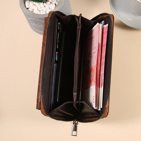 Herren Geldbörse Lang PU Leder Clutch Große Kapazität Viele Kartenfächer Reißverschluss Handytasche Mit Handgelenkschlaufe