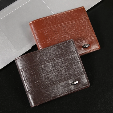 Herren Horizontal Geldbörse PU Leder Lychee Narbe Geldbeutel Mit Kartenfächern Sichtfenster Business Casual