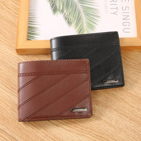 Ανδρικό Ρετρό Πορτοφόλι από Δέρμα PU Κοντό Bifold Casual Μόδα Πολλαπλές Υποδοχές Καρτών Μεγάλη Χωρητικότητα Υφή Λίτσι Επιχειρηματικό Κλιπ Χρημάτων για Άνδρες