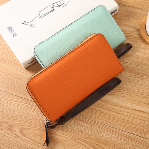 Portafoglio Lungo Da Donna Motivo Struzzo Pelle PU Cerniera Grande Capacità Pochette Con Cinturino Da Polso Elegante Moda