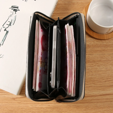 Portafoglio Lungo Da Donna Motivo Struzzo Pelle PU Cerniera Grande Capacità Pochette Con Cinturino Da Polso Elegante Moda
