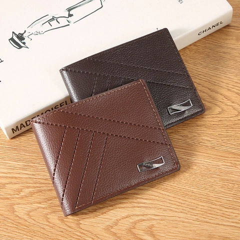 Herren Bifold Brieftasche PU Leder Litschi Textur Mehrere Kartenfächer Schlank Business Casual Stil Großes Fach