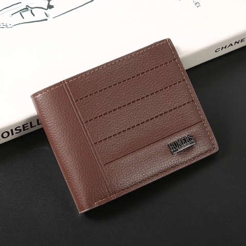 Herren Kurze Bifold Brieftasche PU Leder Lychee Muster Multi Kartenslots Business Casual Mode Geldbörse Für Männer