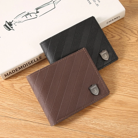 Herren Kurz Bifold Geldbörse Horizontal PU Leder Diagonal Geprägt Mehrere Kartenfächer Business Casual Portemonnaie Mit Logo