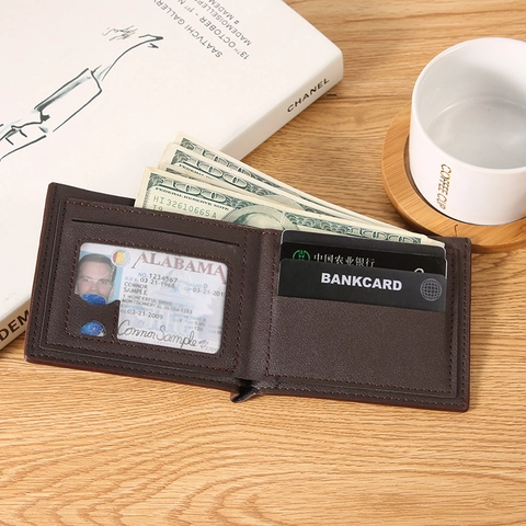Herren Kurz Bifold Geldbörse Horizontal PU Leder Diagonal Geprägt Mehrere Kartenfächer Business Casual Portemonnaie Mit Logo