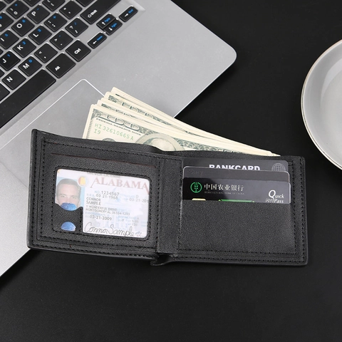 Herren Kurz Bifold Portemonnaie Lychee Narbung PU Leder Mehrere Kartenfächer Business Casual Schlanke Geldbörse Mit Metall V Logo