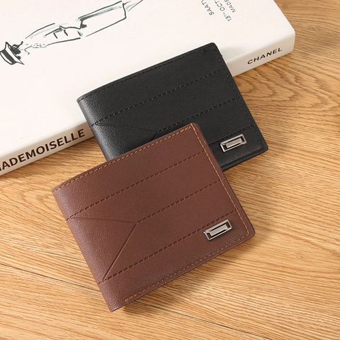 Herren Bifold Brieftasche PU Leder Große Kapazität Mehrere Kartenfächer Geprägt Geometrische Nähte Business Casual Mode Geldbeutel