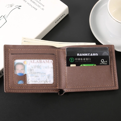 Men's PU Leather Short Bi-fold Wallet Multi-card Slot Fashion Casual Cross Stitch Lychee Grain Business Purse