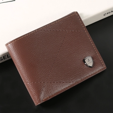 Men's PU Leather Short Bi-fold Wallet Multi-card Slot Fashion Casual Cross Stitch Lychee Grain Business Purse