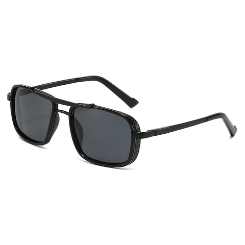 Gafas De Sol Polarizadas Steampunk Retro Hombre Montura Metálica Cuadrada Doble Puente UV400 Protección Lateral Industrial