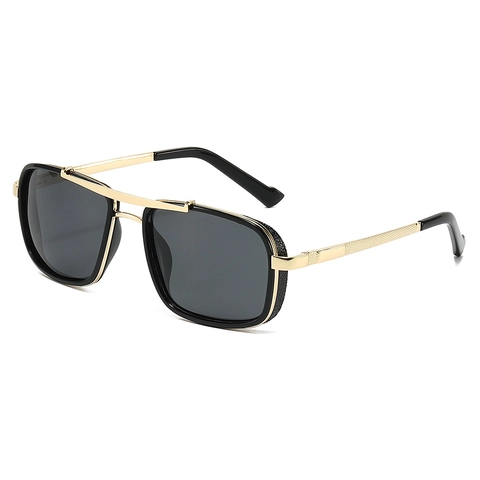 Gafas De Sol Polarizadas Steampunk Retro Hombre Montura Metálica Cuadrada Doble Puente UV400 Protección Lateral Industrial