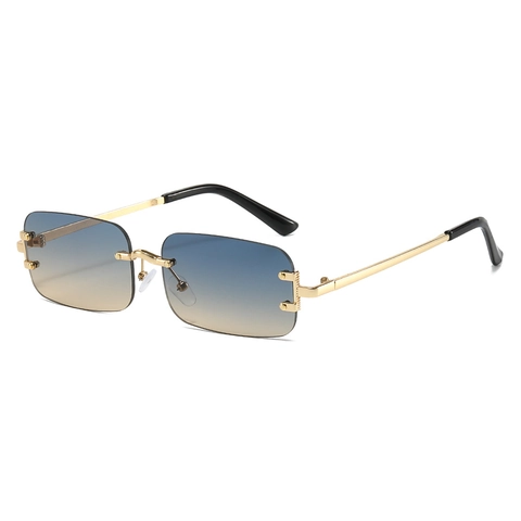 Gafas De Sol Rectangulares Sin Montura Marco De Metal Protección UV400 Lentes Degradadas Claras Moda Vintage Hombre Mujer