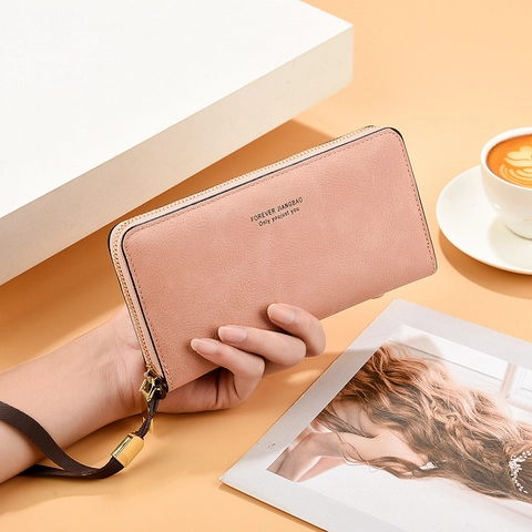 Women Long Wallet PU Leather Zipper Phone Clutch Multi Card Holder Wristlet Handbag Elegant Solid Color