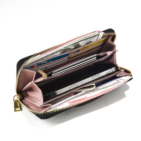 Women Long Wallet PU Leather Zipper Phone Clutch Multi Card Holder Wristlet Handbag Elegant Solid Color