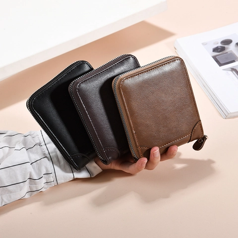 Portafoglio Corto Uomo Pelle PU Cerniera Portamonete Blocco RFID Business Casual Classico Multi Slot Carte