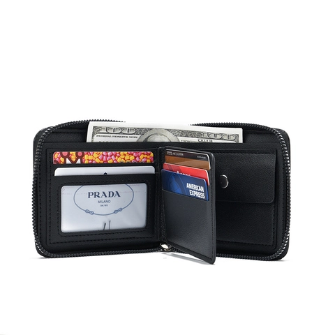 Men Short Wallet PU Leather Zipper Closure Business Bifold Multi Card Slots With Coin Pocket RFID Blocking Vintage