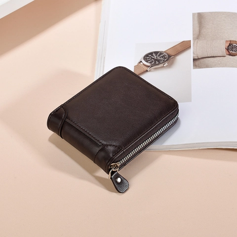 Men Short Wallet PU Leather Zipper Closure Business Bifold Multi Card Slots With Coin Pocket RFID Blocking Vintage