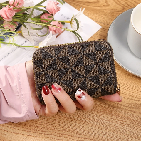 Tarjetero Para Mujer Cartera Pequeña De Acordeón Con Cremallera Patrón Geométrico Cuero Sintético Monedero