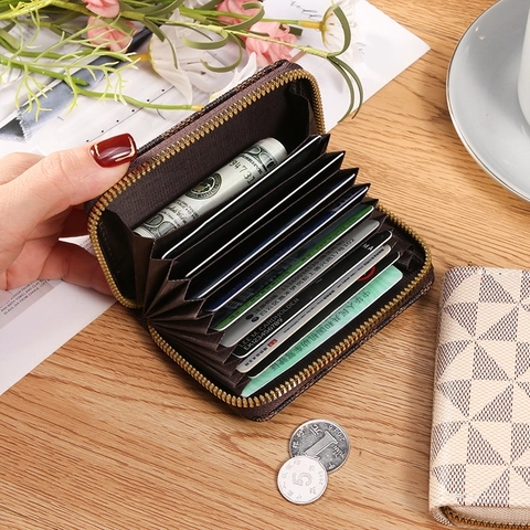 Tarjetero Para Mujer Cartera Pequeña De Acordeón Con Cremallera Patrón Geométrico Cuero Sintético Monedero