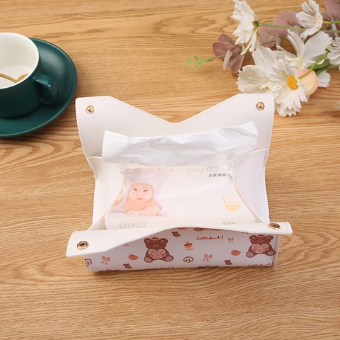 Cartoon Beer PU Leer Tissue Box Cover Opvouwbare Desktop Servethouder Met Drukknop Voor Huis Auto Decoratie