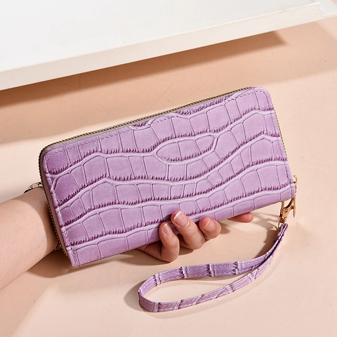 Lange Geldbörse Damen Krokodilmuster Kunstleder Große Kapazität Clutch Tasche Mit Handschlaufe Schick Elegant
