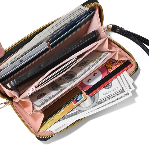 Lange Geldbörse Damen Krokodilmuster Kunstleder Große Kapazität Clutch Tasche Mit Handschlaufe Schick Elegant