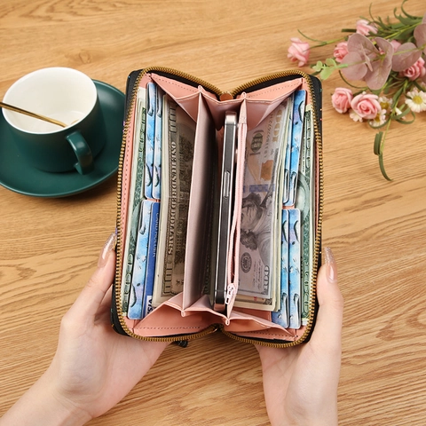 Holografisches Geometrisches Muster Damen Geldbörse PU Leder Laser Regenbogen Lange Clutch Mit Handgelenkschlaufe Quaste