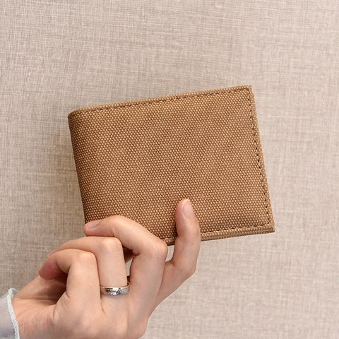 Portafoglio Da Uomo Bifold Ultrasottile Pelle PU Tessuto Oxford Slot Per Carte Multiple Minimalista Corto