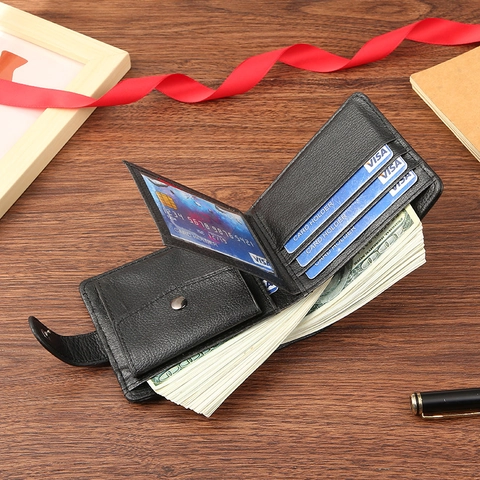 Herren Geldbörse PU Leder Bifold Lychee Muster Mit Schnallenverschluss Und Münzfach Business Casual Portemonnaie