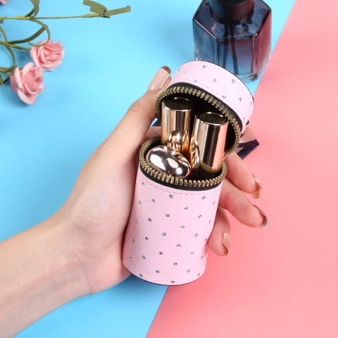 Mini Borsa Porta Rossetto In Pelle PU Trapuntata Con Strass Ciondolo Per Borsa Cilindrico E Sciarpa Di Raso
