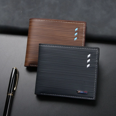 Herren Geldbörse Bifold Kurz PU Leder Minimalistisch Business Portemonnaie Mit Reißverschlussfach Kartenfächer