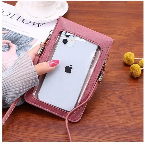 Bolso Bandolera De Mujer Cuir PU Para Teléfono Móvil Dibujos Animados Gato Ventana Táctil Pompón Correa Ajustable Bolsa Hombro