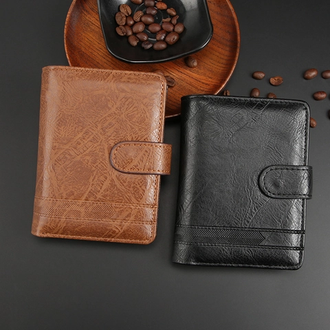 Mens Trifold Wallet Short PU Leather Retro Business Style Multi Card Slots ID Window Purse For Men
