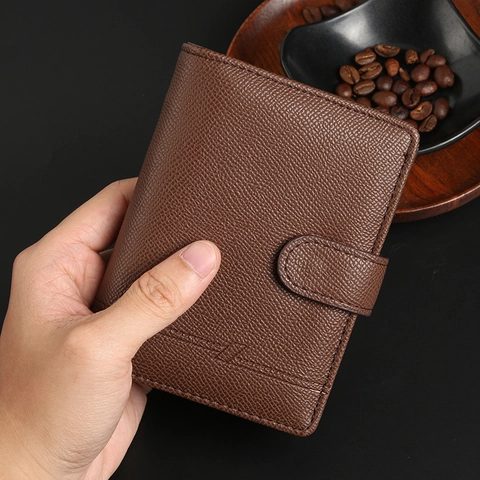 Men's Business Wallet PU Leather Triple Fold Multi Functional Passport Holder Card Case With Buckle ID Window Coin Pocket