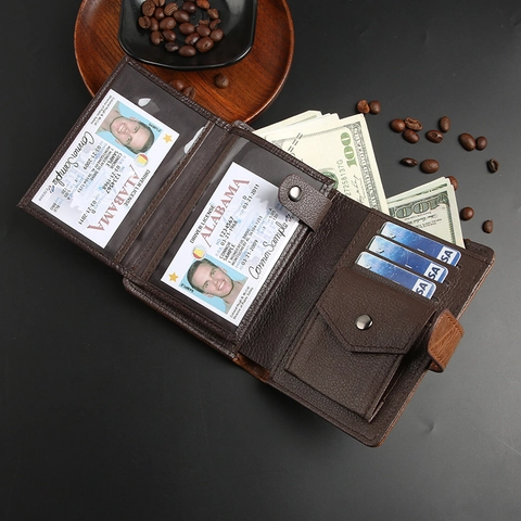 Mens Trifold Wallet Short PU Leather Retro Business Style Multi Card Slots ID Window Purse For Men