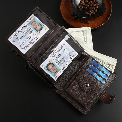 Men's Business Wallet PU Leather Triple Fold Multi Functional Passport Holder Card Case With Buckle ID Window Coin Pocket