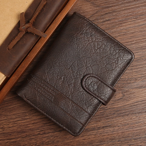 Cartera Hombre Cuero PU Textura Lychee Negocios Vintage Corta Trifold Ranuras Tarjetas Ventana ID Cierre Presión