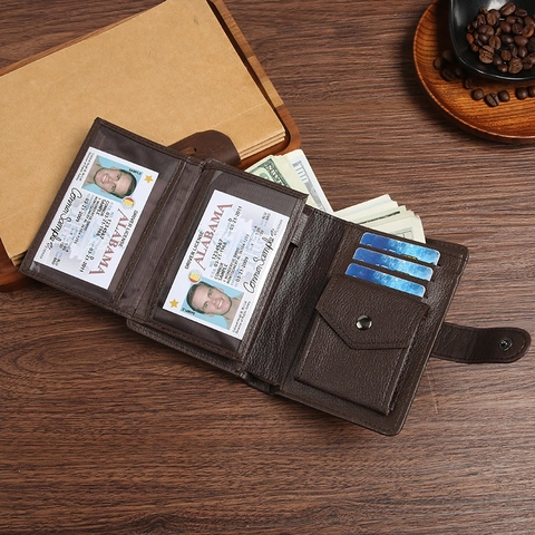 Cartera Hombre Cuero PU Textura Lychee Negocios Vintage Corta Trifold Ranuras Tarjetas Ventana ID Cierre Presión
