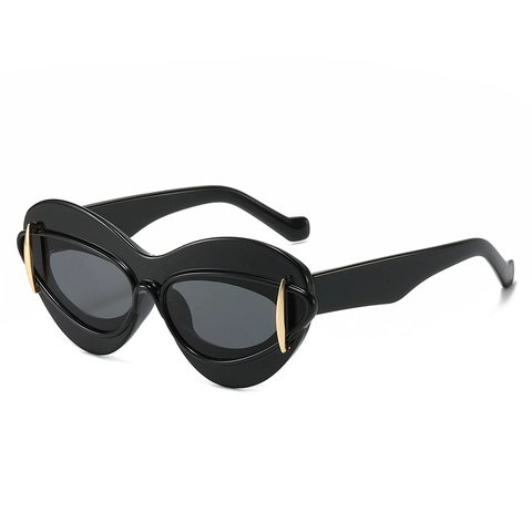 Gafas De Sol Cat Eye De Gran Tamaño Mujer Montura PC Adornos Metálicos UV400 Retro Hip Hop Streetwear Y2K Shades