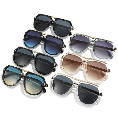 Retro Aviator Sunglasses Polarized UV400 Metal Frame Large Square Double Bridge Pilot Fashion Eyewear Men Women