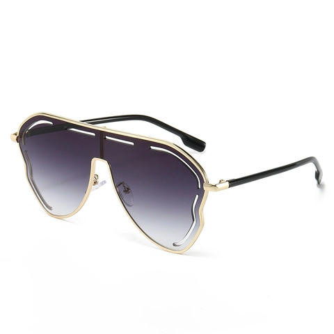 Women Oversized Irregular Sunglasses One-Piece Goggles Metal Frame UV Protection Gradient Lens Futuristic Y2K Eyewear