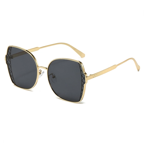 Oversized Fashion Sunglasses Metal Frame Hollow Lattice Texture Women UV Protection Trendy Square Eyewear