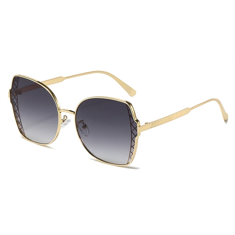 Oversized Fashion Sunglasses Metal Frame Hollow Lattice Texture Women UV Protection Trendy Square Eyewear