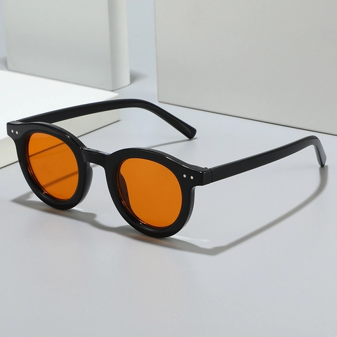 Gafas De Sol Redondas Retro Montura PC Protección UV400 Decoración Remaches Metálicos Gafas Moda Vintage Unisex
