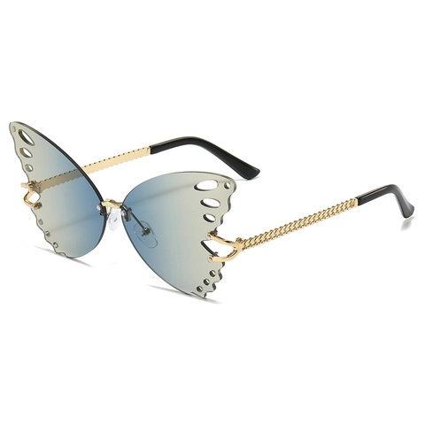 Occhiali Da Sole A Farfalla Senza Montura Da Donna Protezione UV400 Lenti Sfumate Aste In Catena Di Metallo Moda
