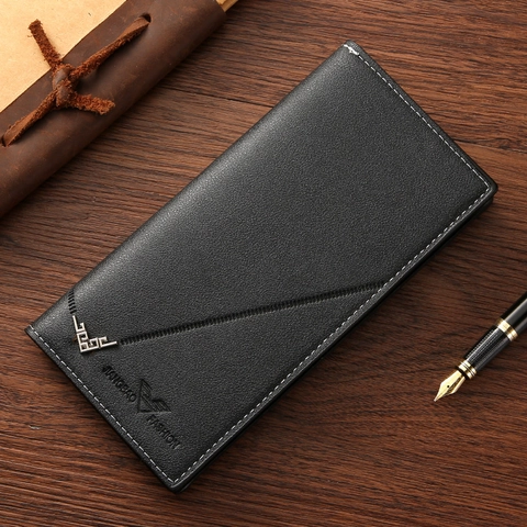 Men Long Wallet Large Capacity Business Casual Handbag Soft PU Leather Anti Theft Card Holder Clutch Purse Bifold Solid Color