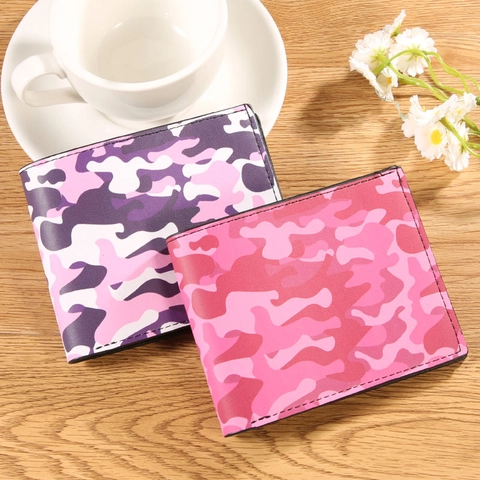 Cartera Corta Bifold Para Hombre Estampado Camuflaje Cuero PVC Múltiples Ranuras Tarjetas Ligera Moda