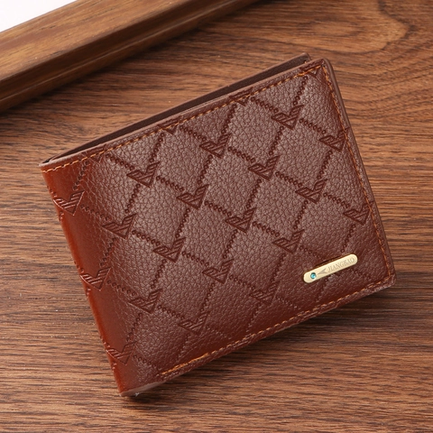 Portefeuille Homme Bicolore Cuir PU Court Porte-Cartes Motif Aigle Géométrique Style Affaires Décontracté